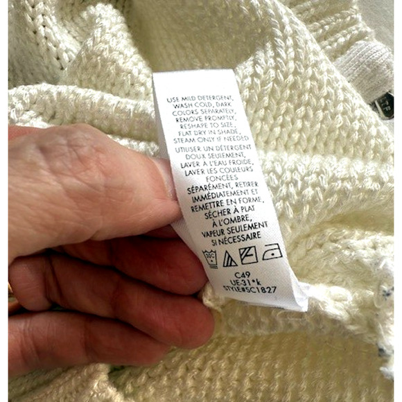 Calvin Klein Sweater Sz Large Women’s Cream Black Acrylic Knit Side Zip MOD 90's - Picture 7 of 10